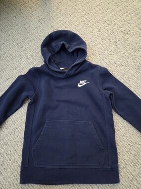 Nike Kids Navy Pullover Hoodie with White Logo